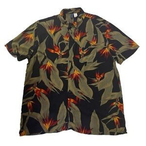 3/$20 ❤️ H&M Divided Black Tropical Button Up Short Sleeves Shirt US XL